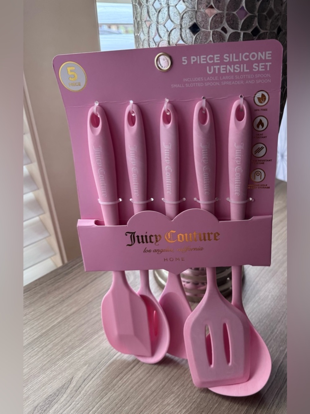 Juicy Couture Pink  Marble Silicone 5-Piece Kitchen Utensil Set